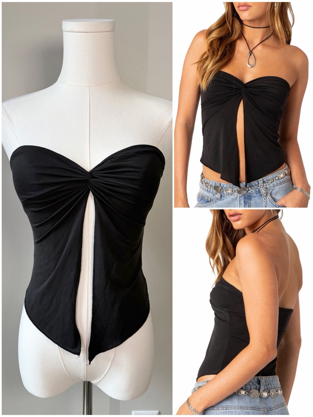 Edikted Black Twist Front Split Front Flyaway Tube Top Fairy Grunge Party GNO